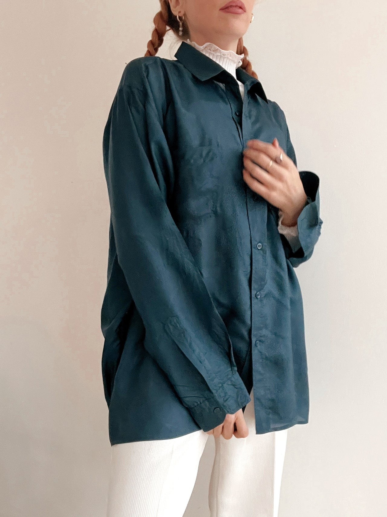 Vintage 80/90er entenblaues Seidenhemd M