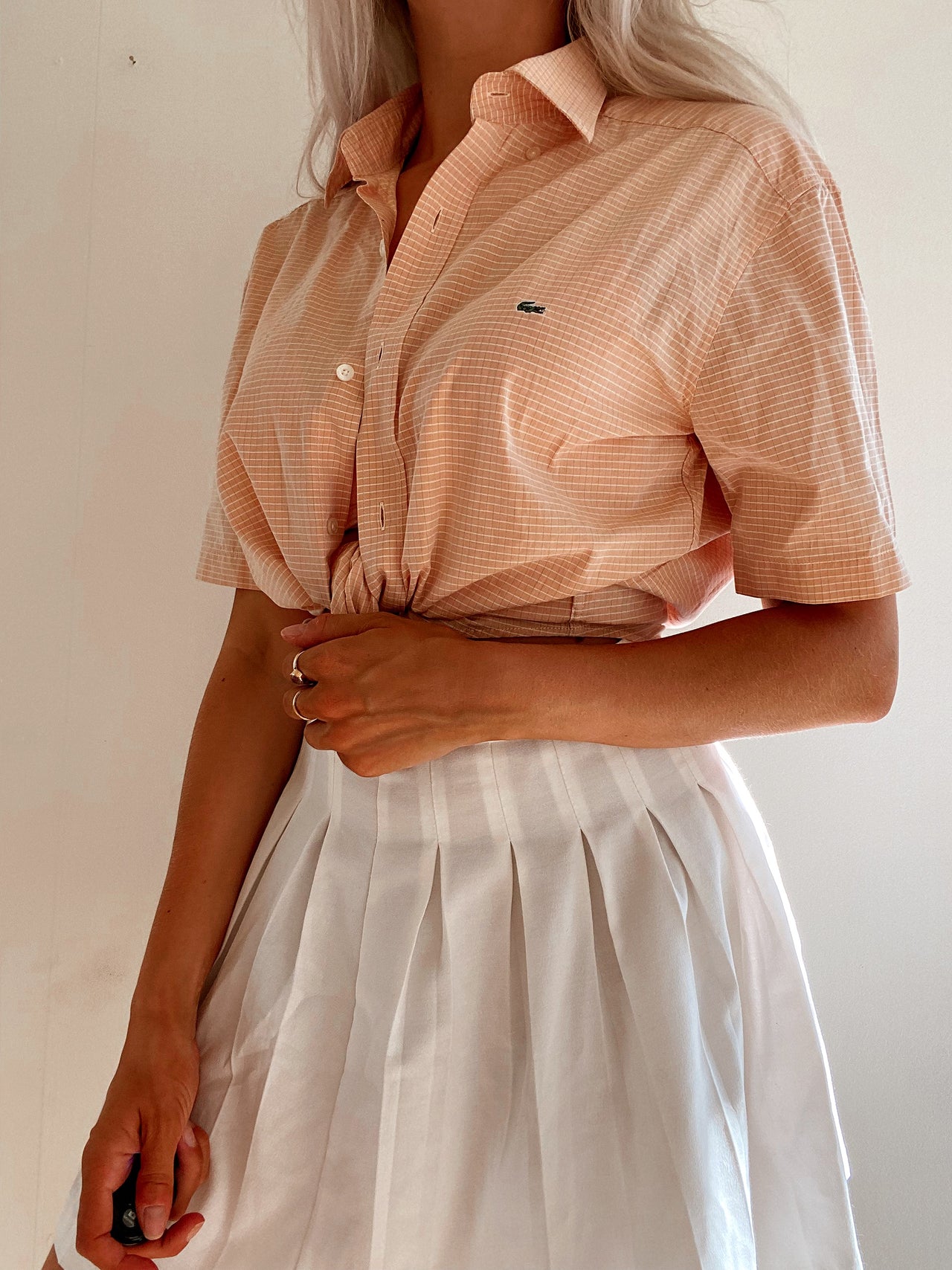 Vintage 80/90s beige and khaki shirt with patterns L