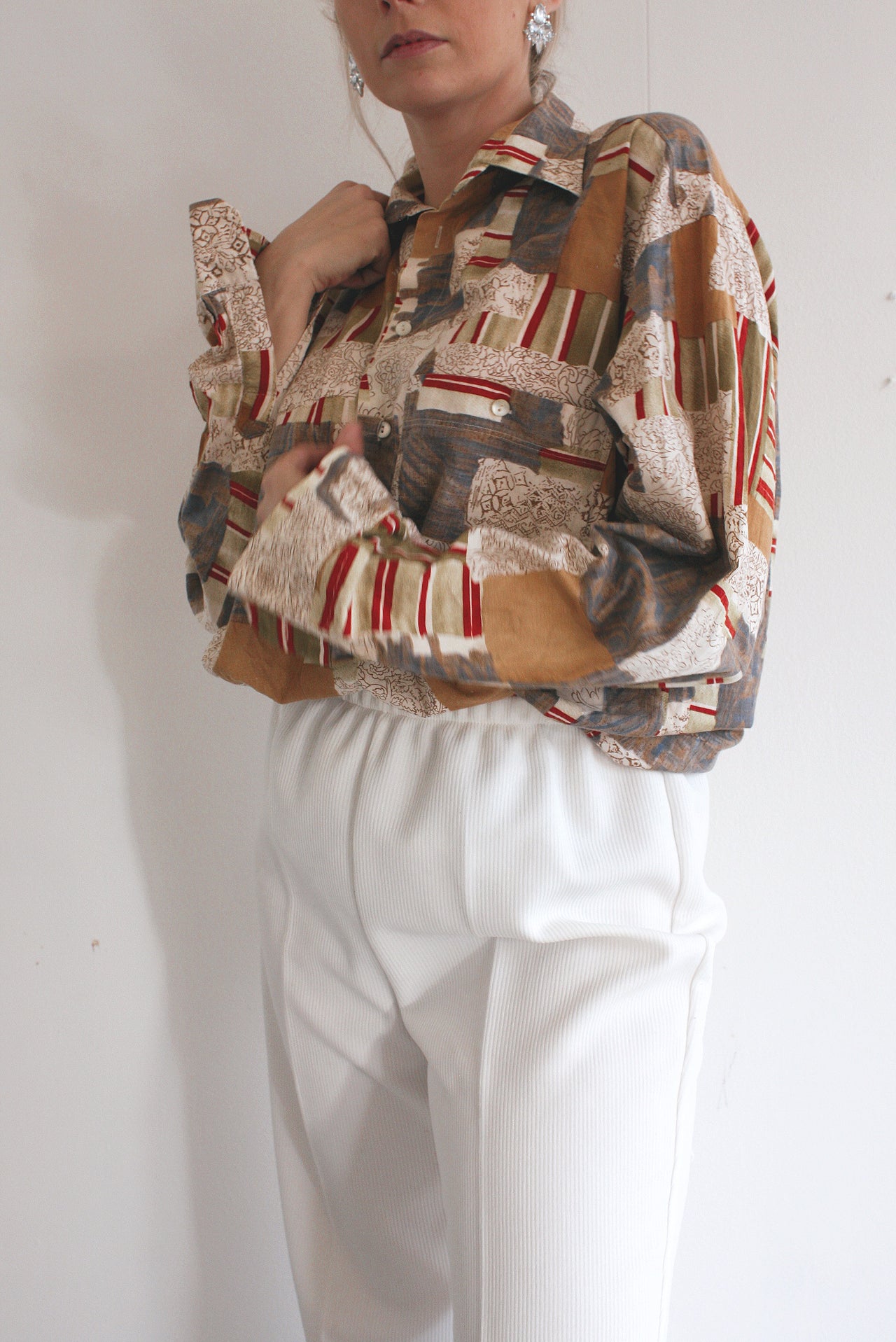 Vintage 80/90er Jahre braun und beige gemustertes Hemd M