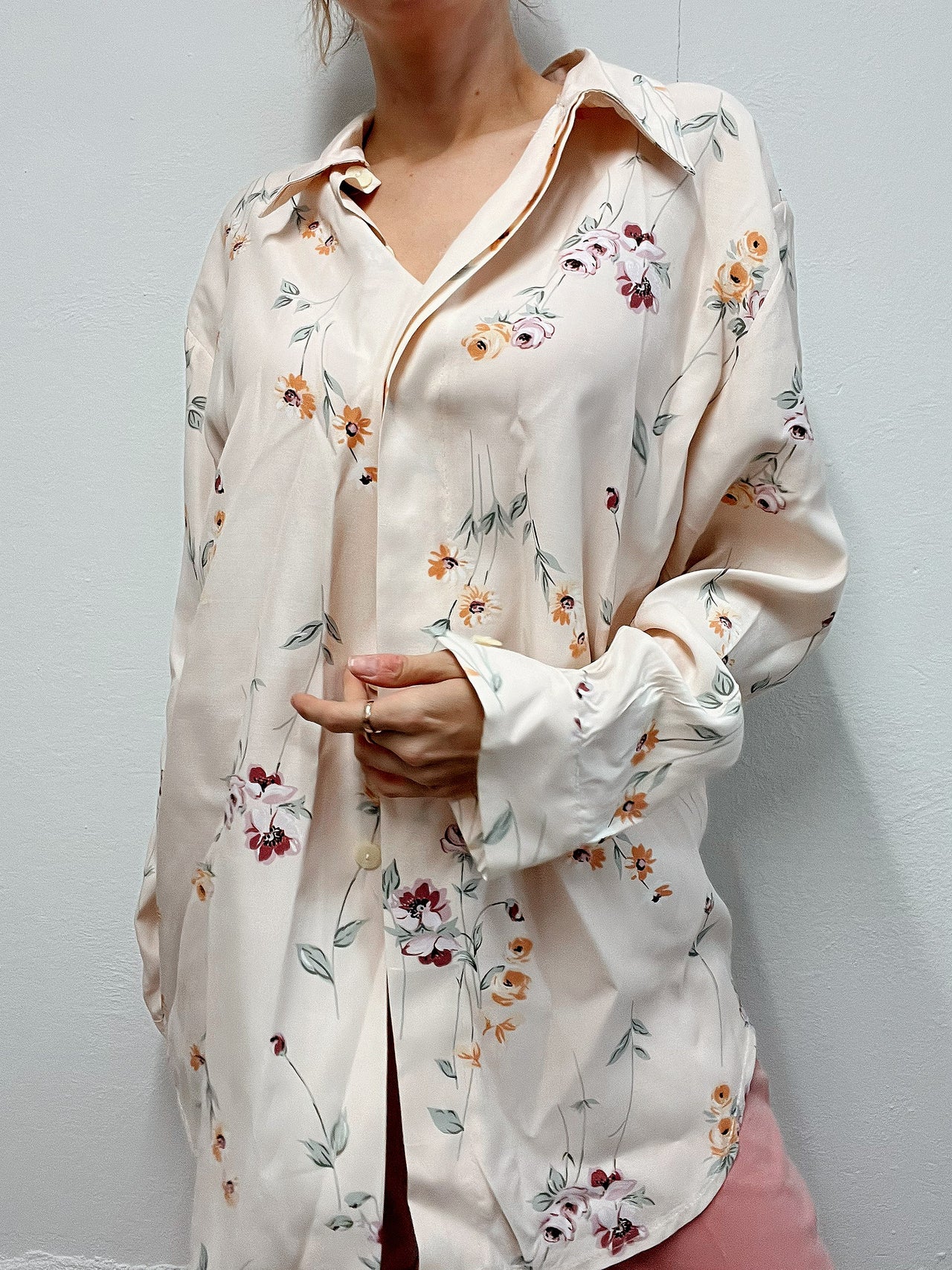 Chemise vintage 80’s 90’s beige à fleurs