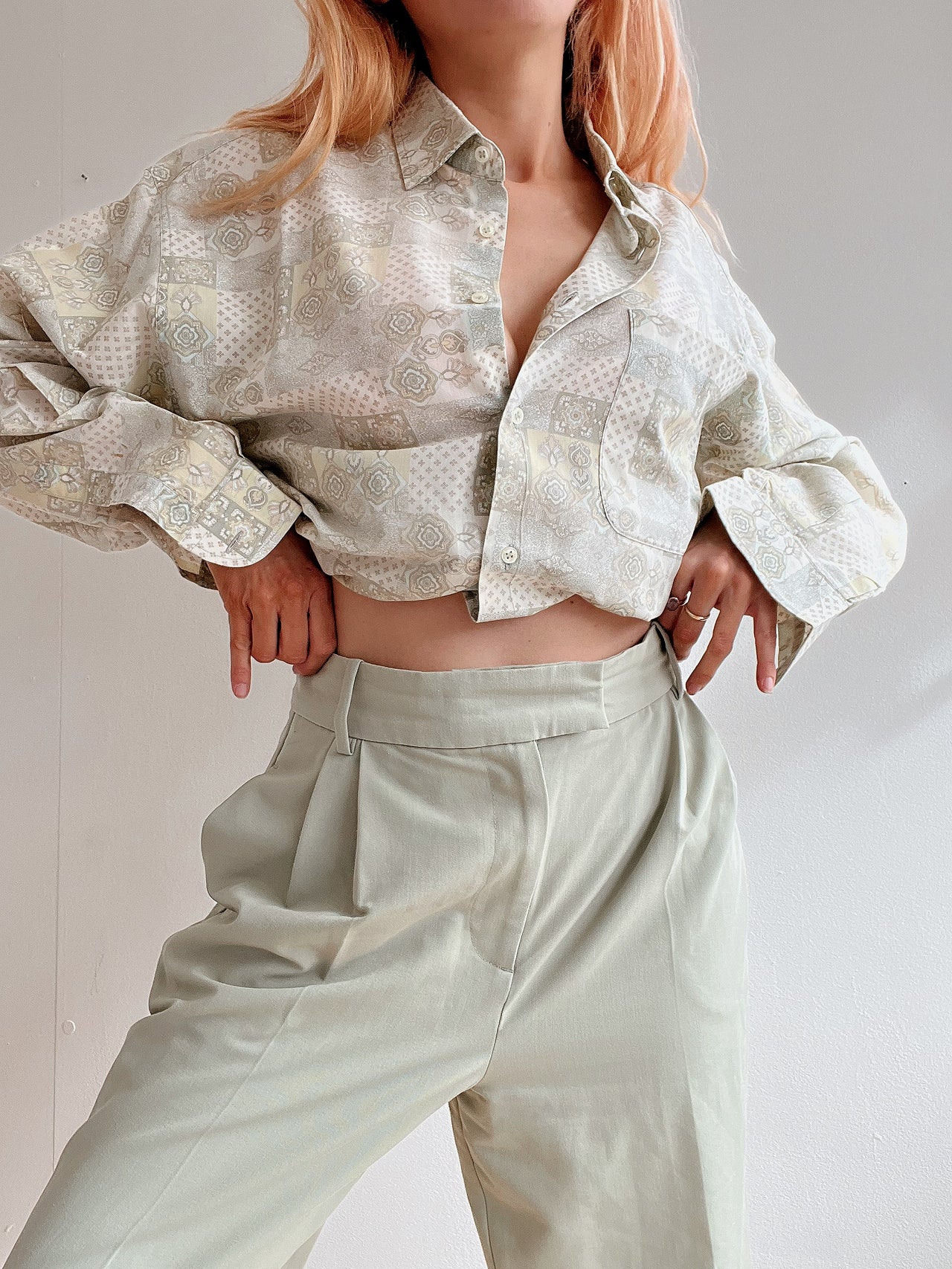 Chemise vintage 80’s 90’s beige à motifs