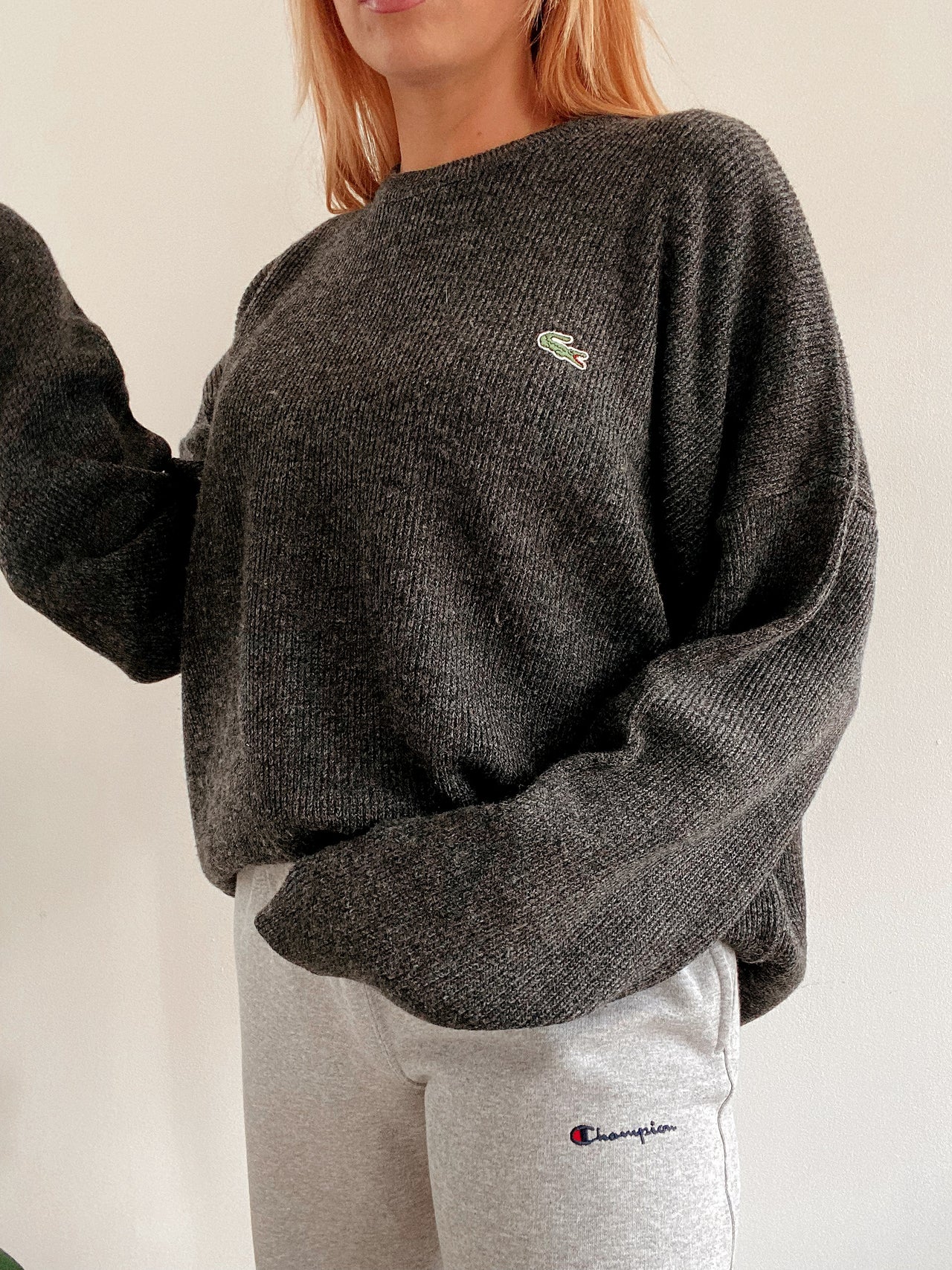 Pull en laine gris foncé Lacoste XL