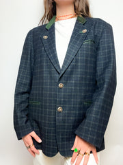 Vintage green and dark blue checked blazer jacket M/L