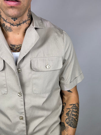 Beige denim short sleeve shirt