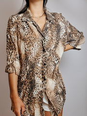 Chemise Vintage à motifs léopard beige