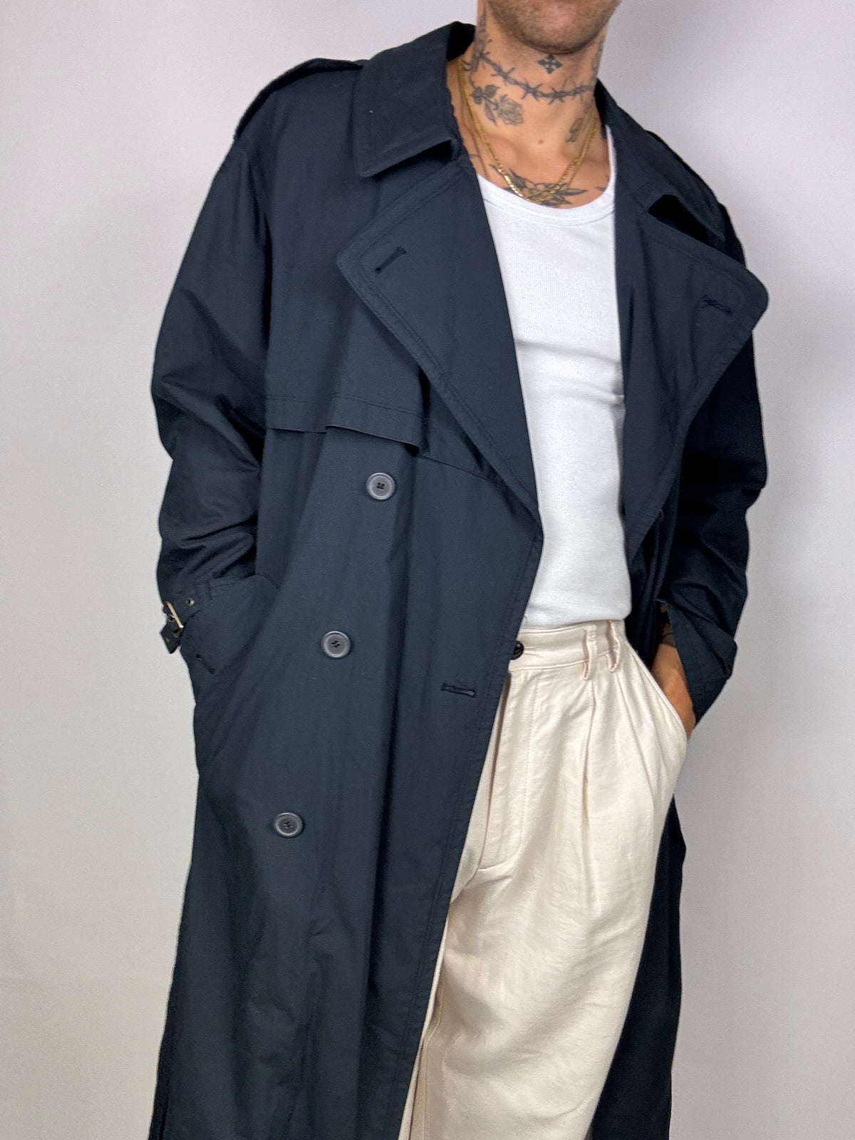 Vintage navy blue lined trench coat