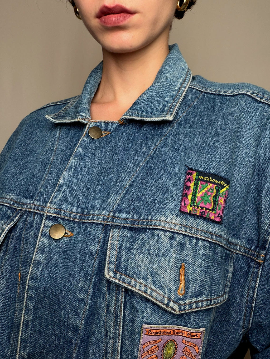 Veste en jean bleue avec détails L/XL vintage