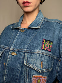 Veste en jean bleue avec détails L/XL vintage