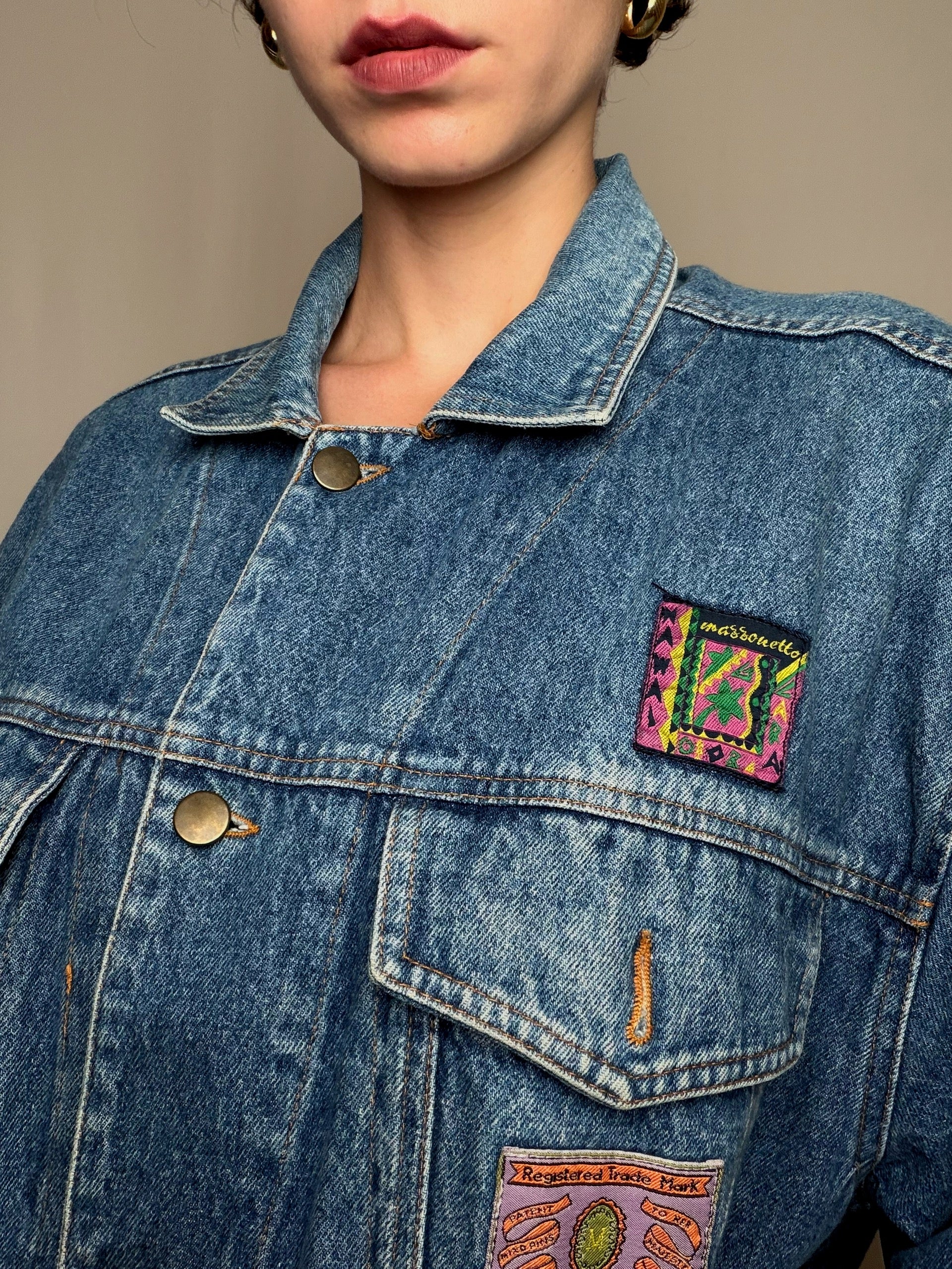 Veste en jean bleue avec détails L/XL vintage