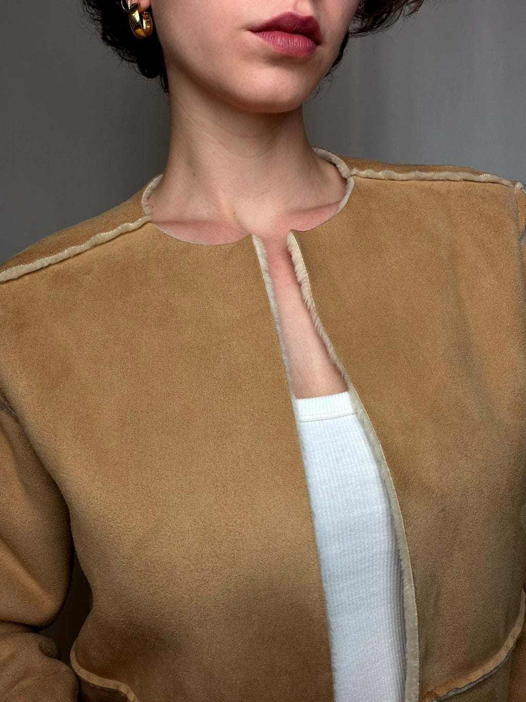veste en suedine beige vintage