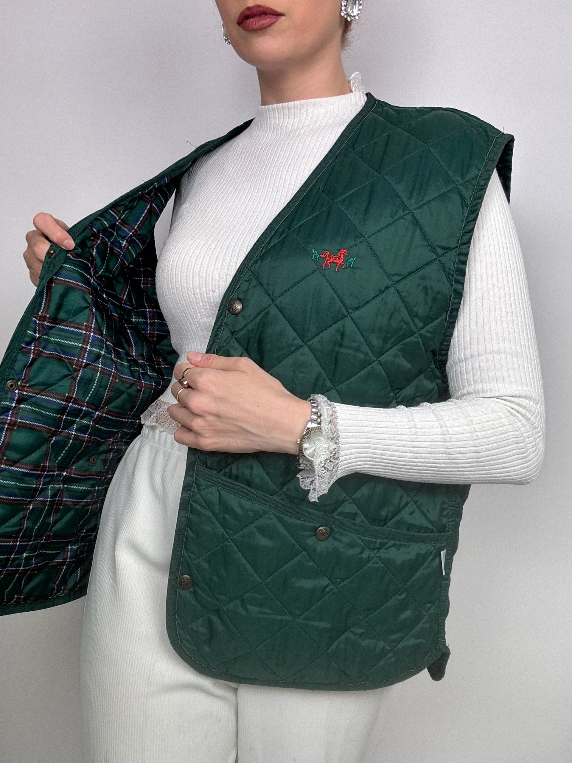 Gilet vintage sans manches vert foncé M