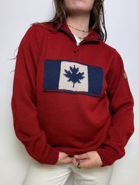 Red wool sweater with vintage zip M/L 