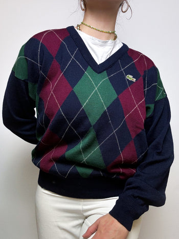 Dark blue wool sweater with vintage Lacoste pattern M/L