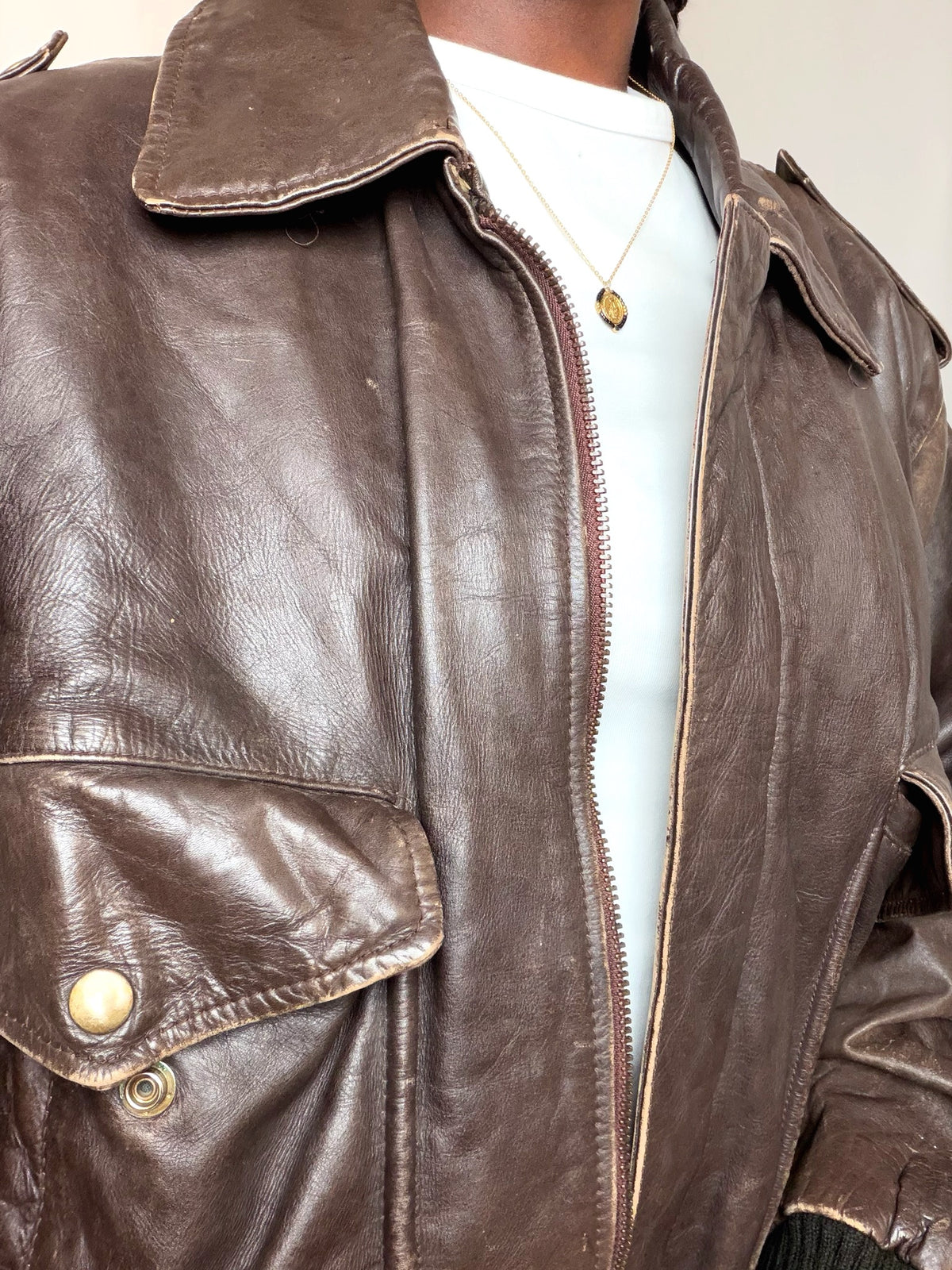 Veste en cuir brune M/L vintage