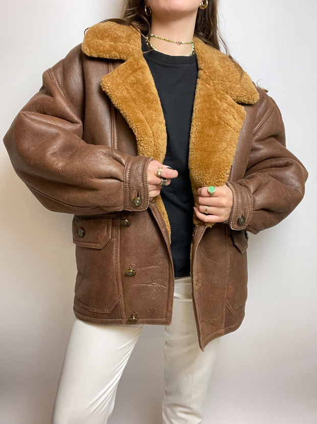 Brown shearling coat L/XL 