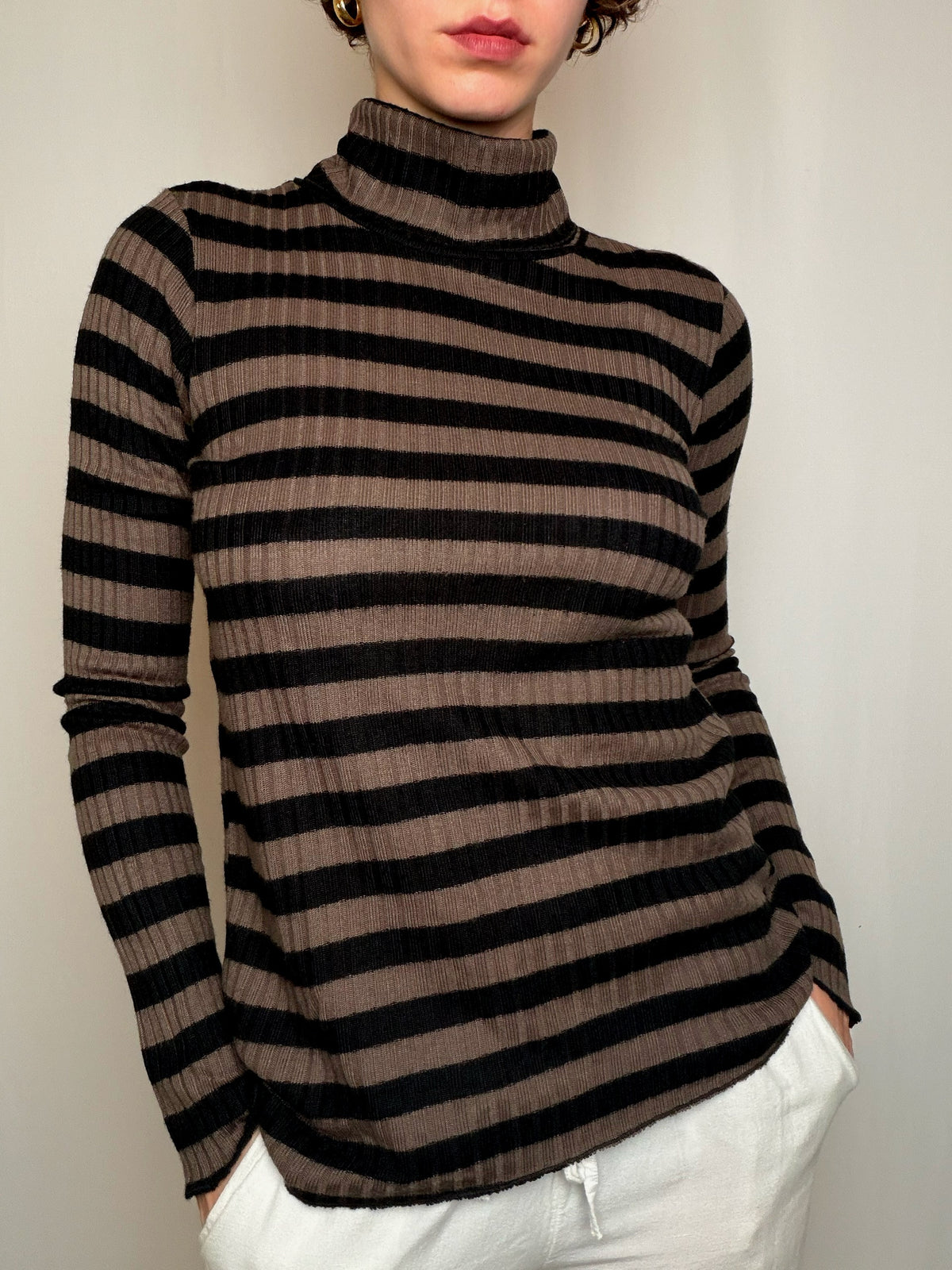 Pull col roulé rayé M/L vintage