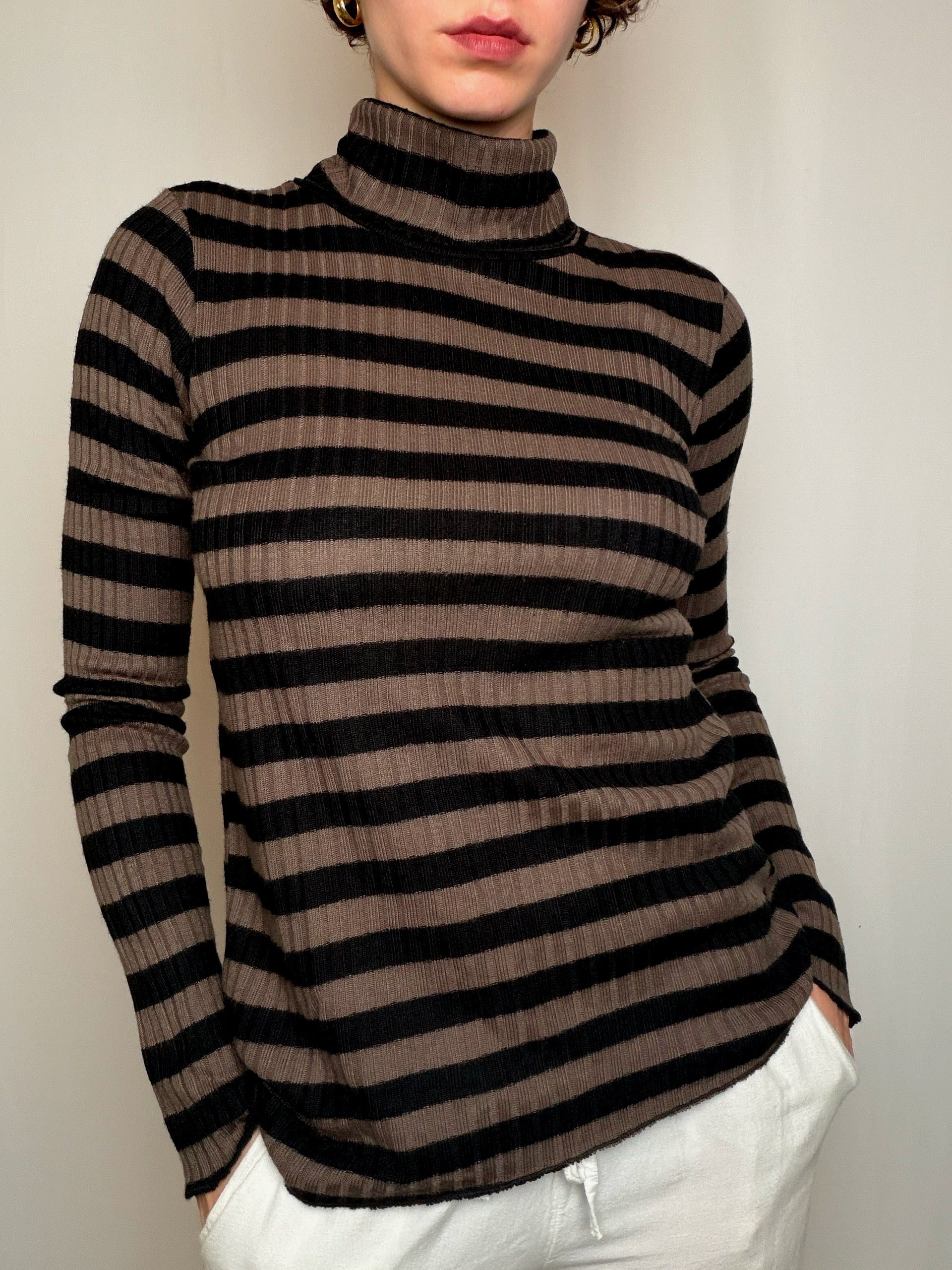 Pull col roulé rayé M/L vintage
