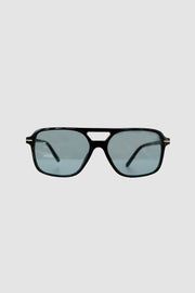 Vintage 70er Jahre recycelte schwarze Brille mit blauen Gläsern 