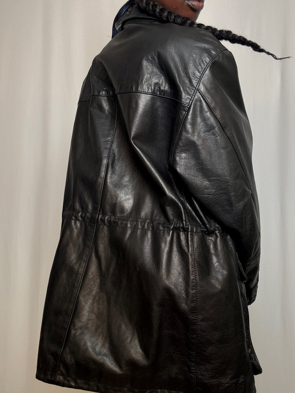 Veste en cuir noire XL vintage