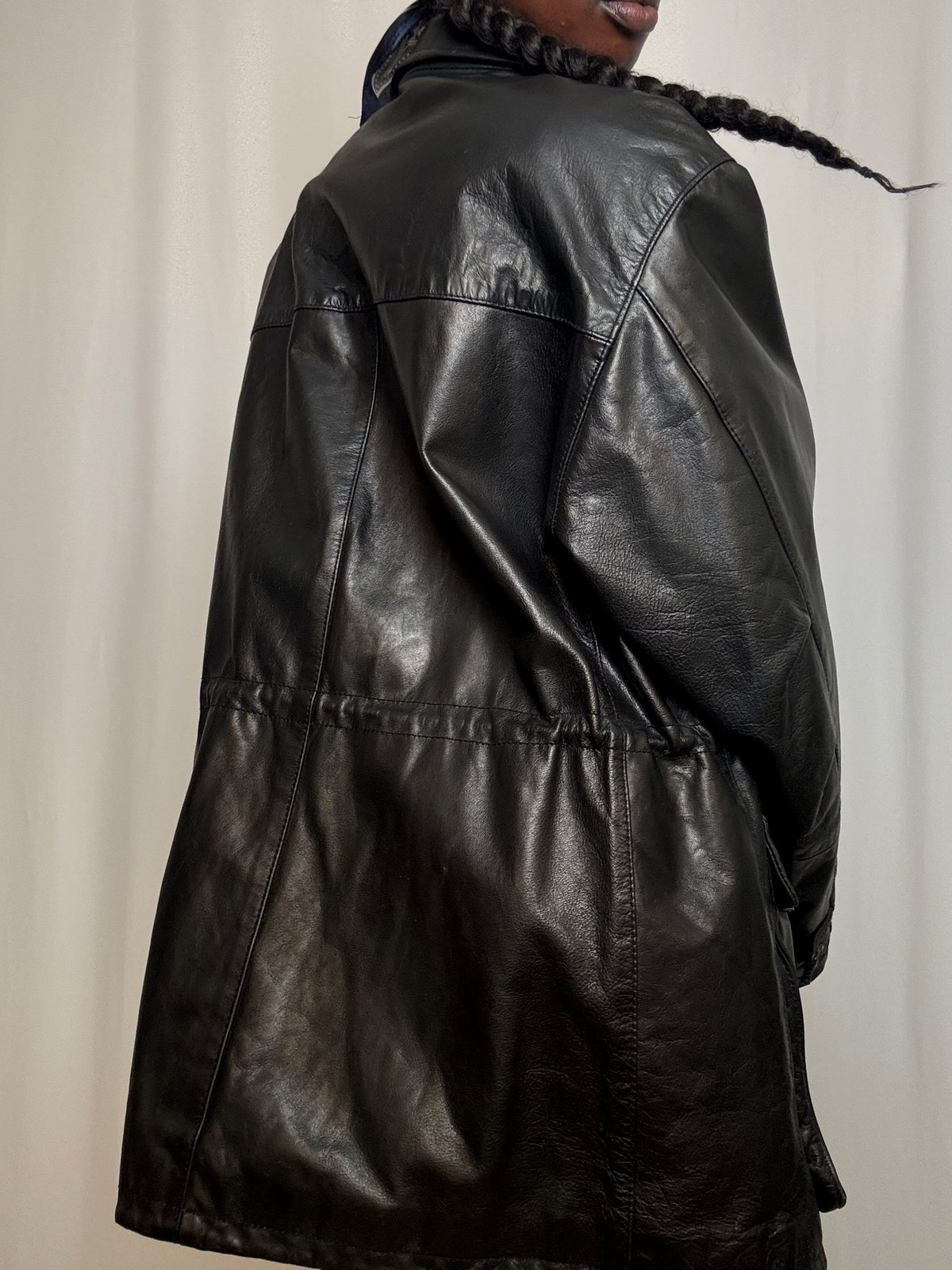 Veste en cuir noire XL vintage