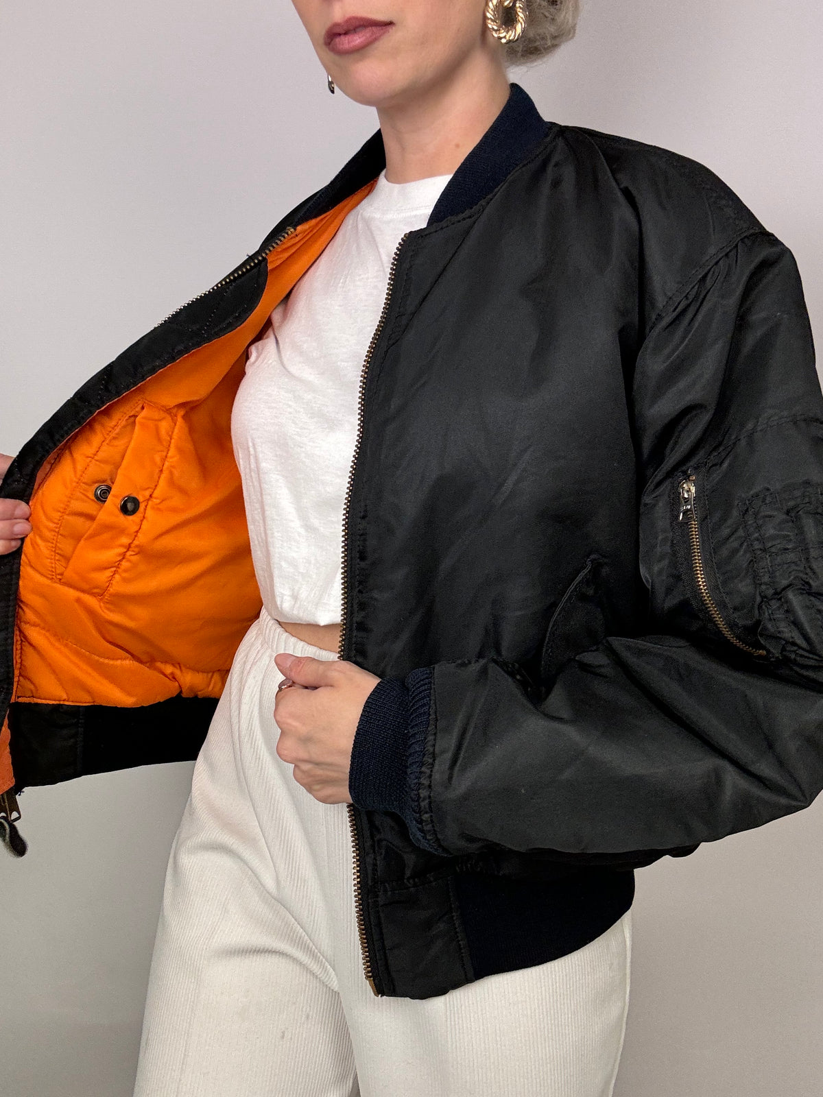 Vintage reversible black and orange bomber jacket