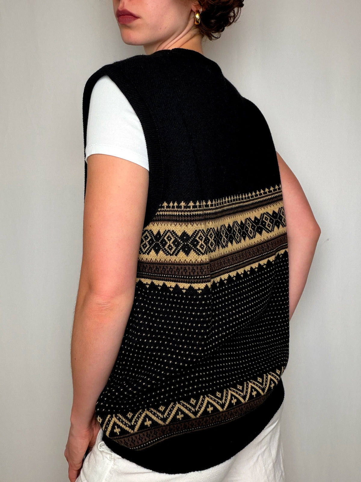 Gilet Noir Et Beige À Imprimé Géométrique vintage