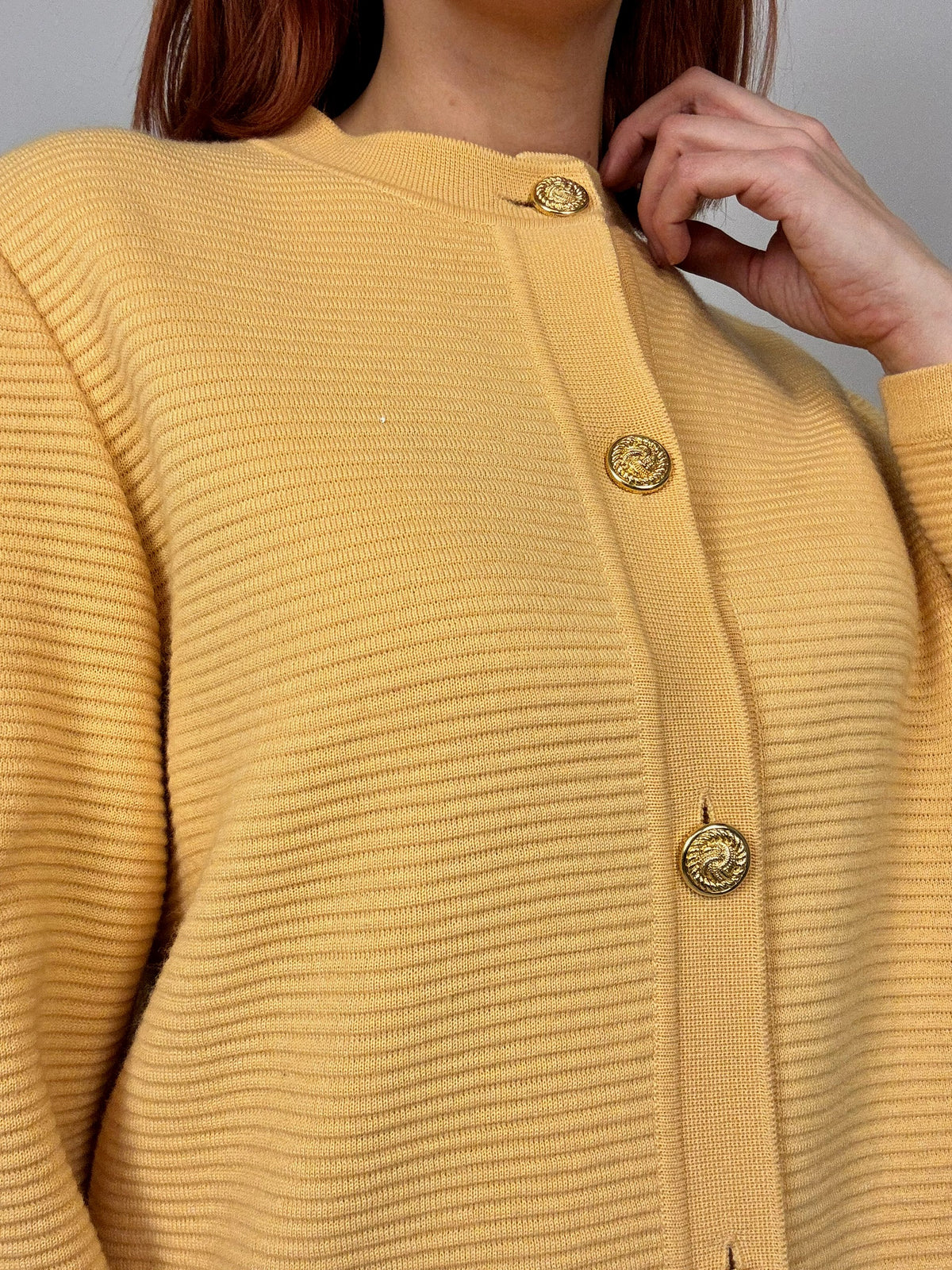 Vintage yellow cardigan with gold buttons L
