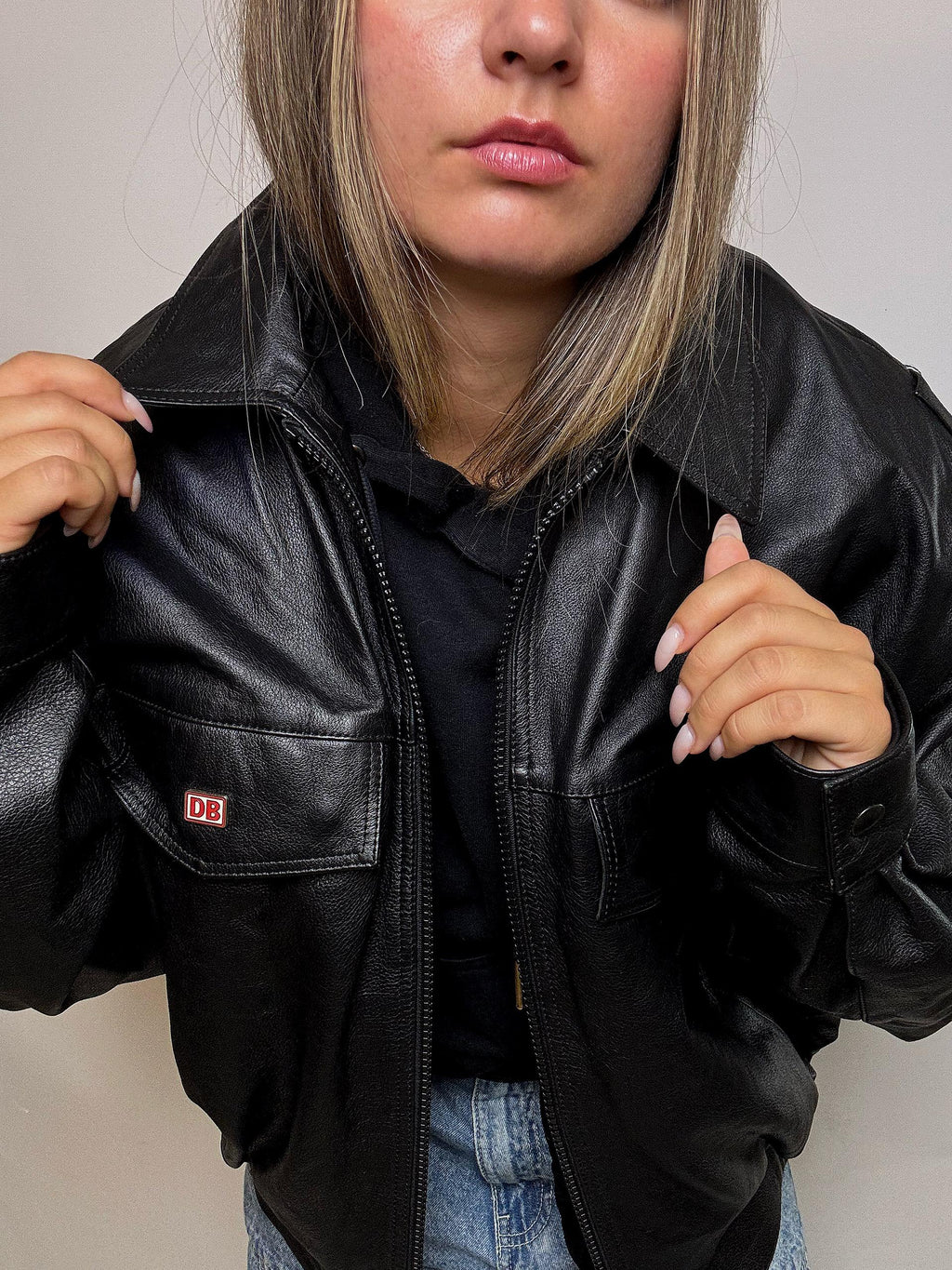 Blouson oversized en cuir vintage noir L/XL