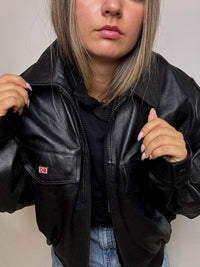 Blouson oversized en cuir vintage noir L/XL