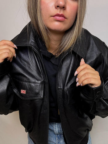 Blouson oversized en cuir vintage noir L/XL