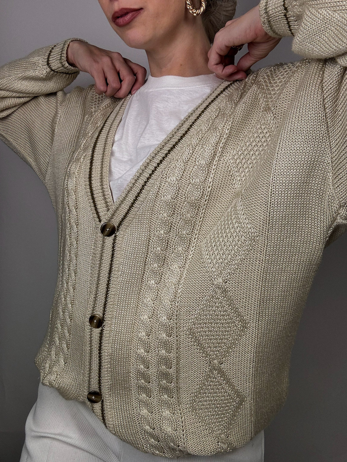 Polline cream-white button cardigan