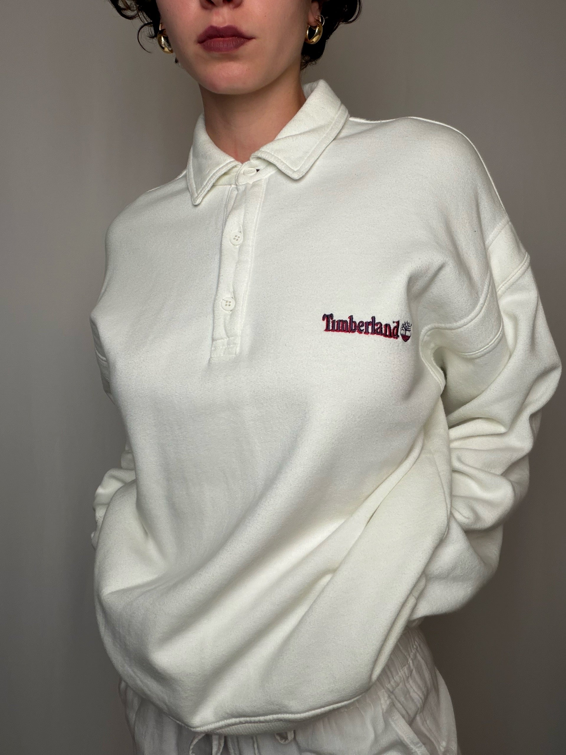Sweat col polo blanc Timberland L vintage