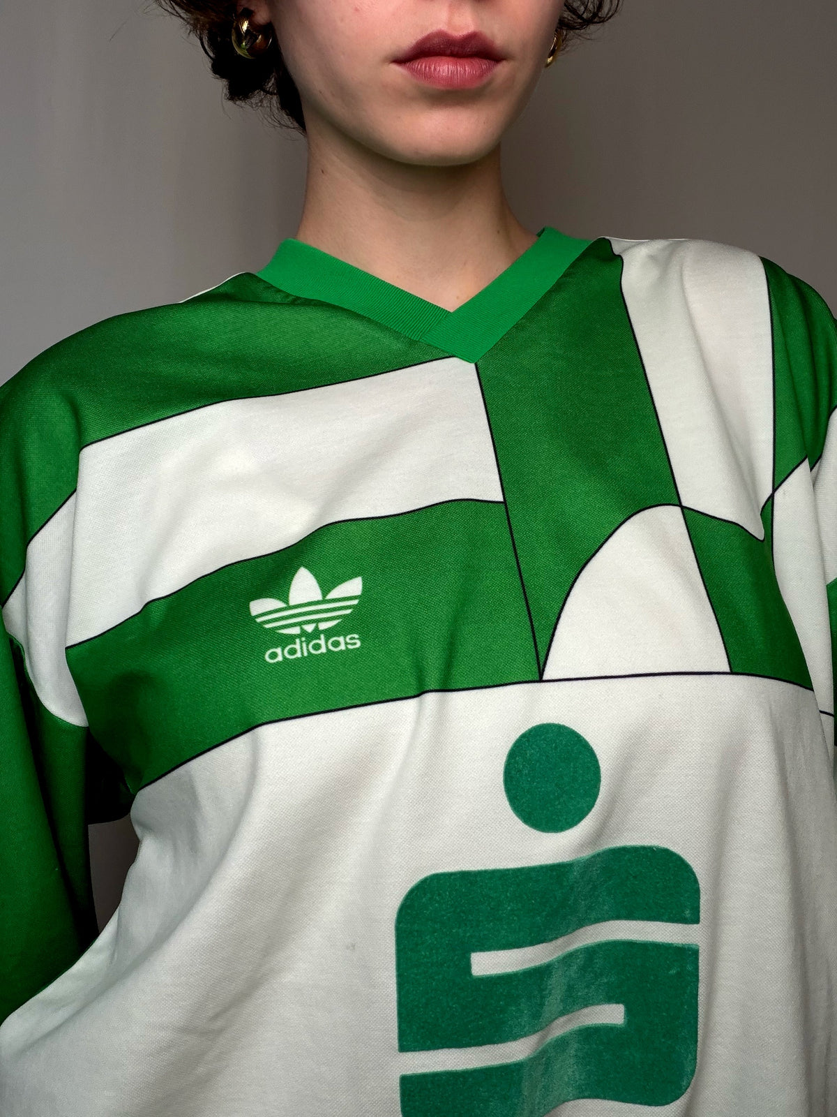 Maillot de sport vert et blanc Adidas M vintage