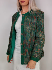 vintage green tweed round neck blazer