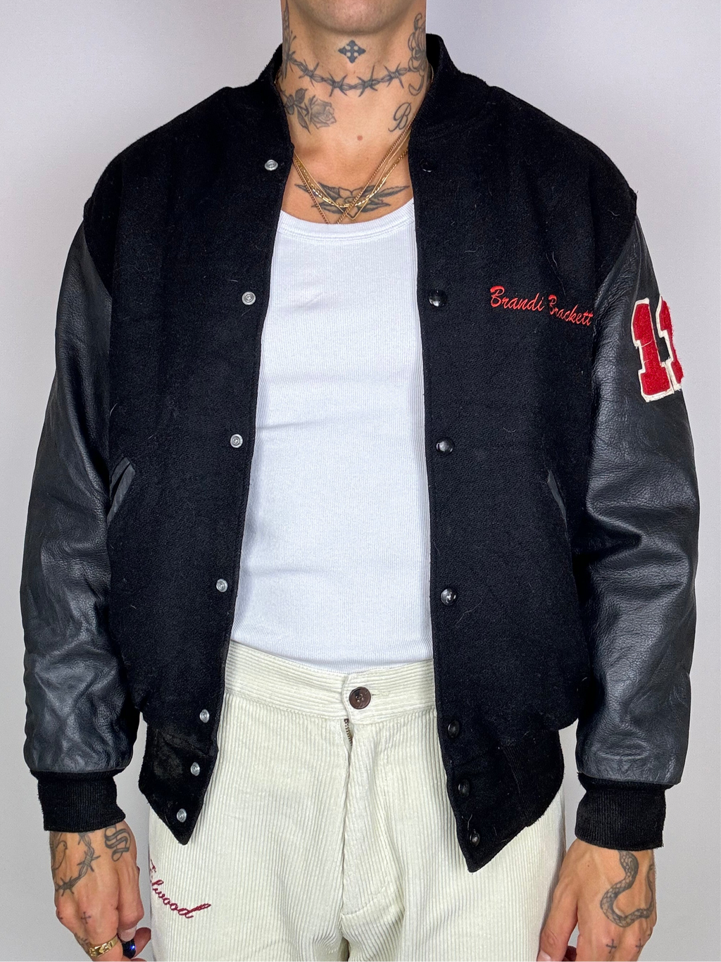 Vintage black leather bomber jacket