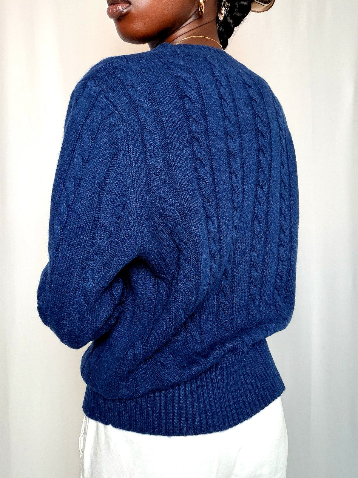 Pull tressé marine Ralph Lauren S vintage