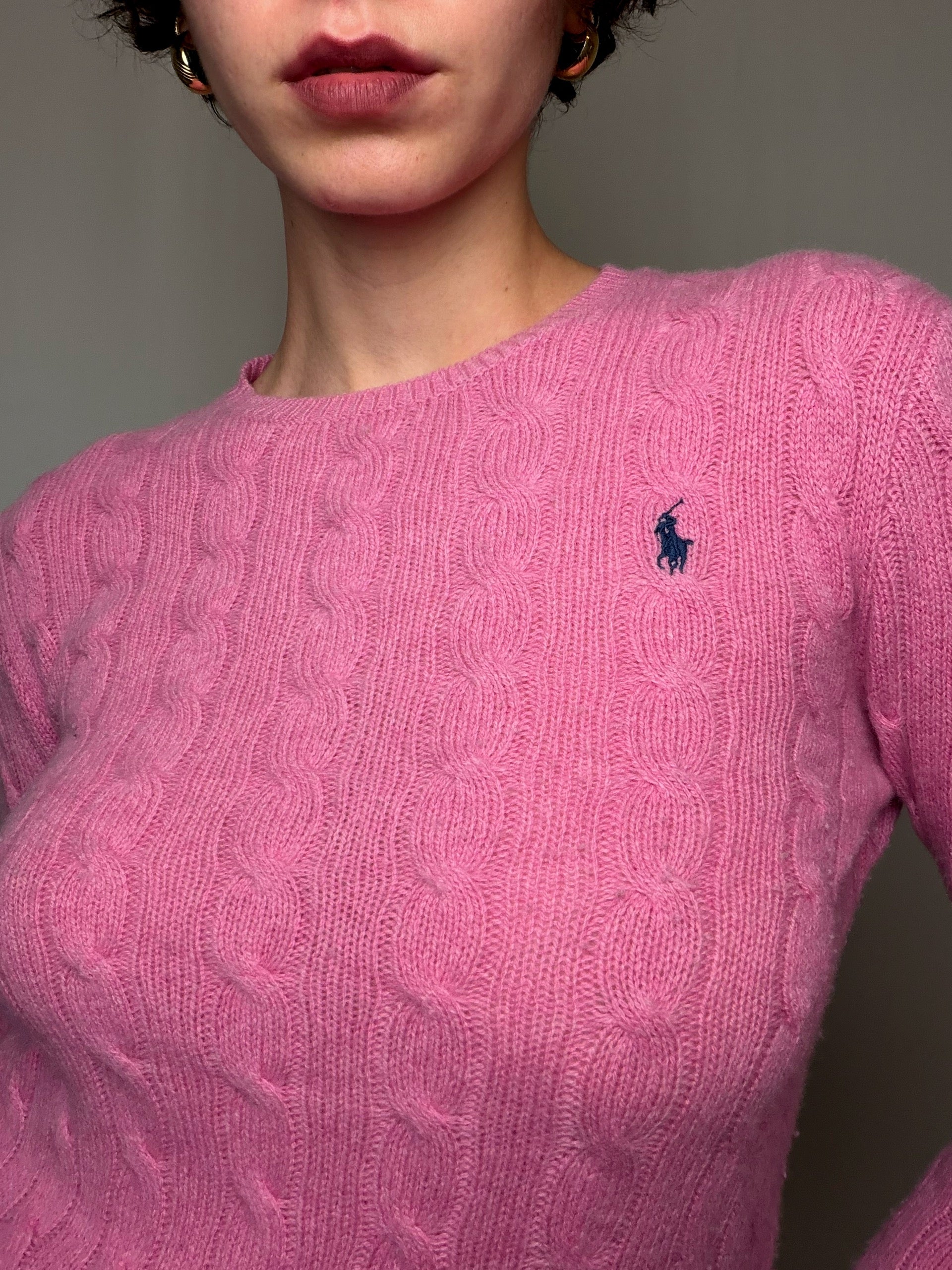 Pull tressé Rose Ralph Lauren S vintage