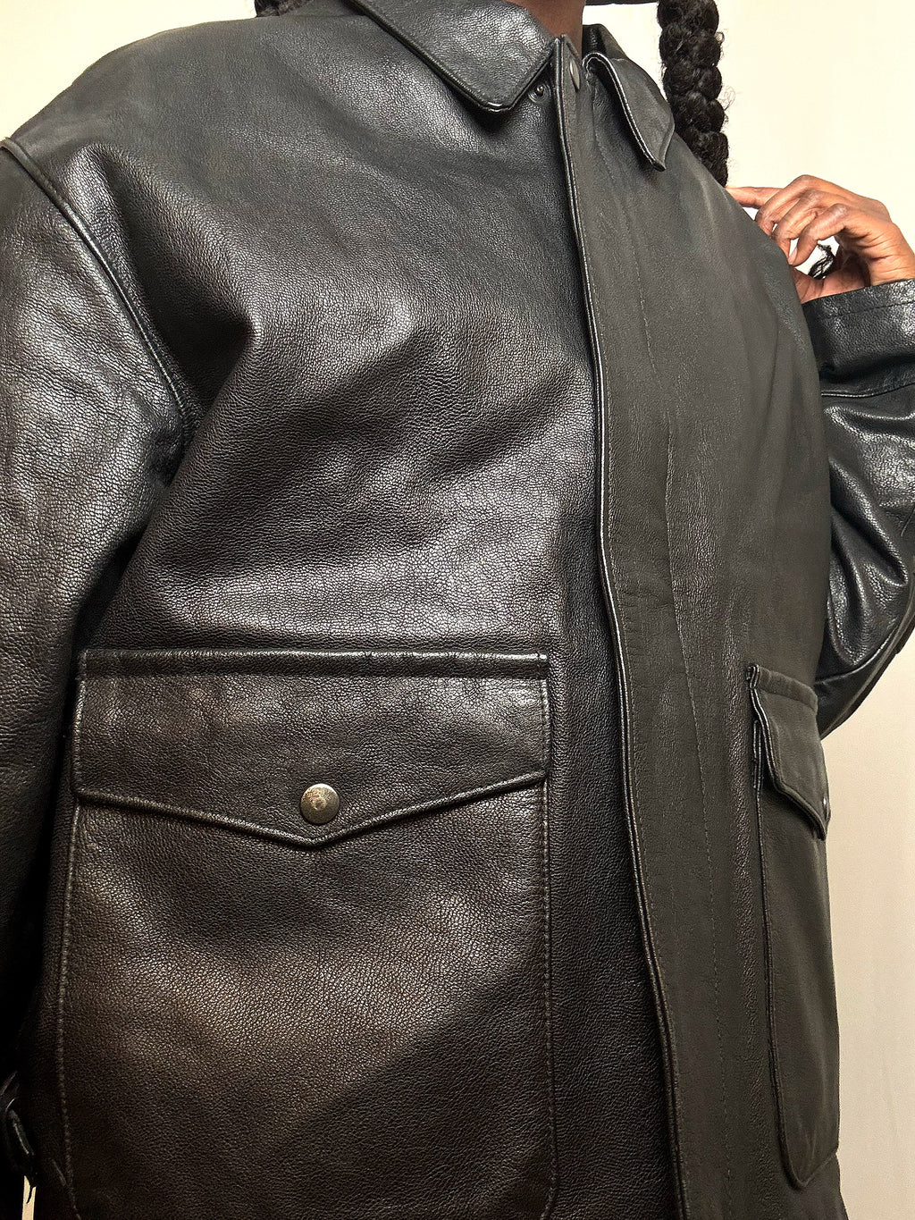 Veste en cuir noire XL vintage