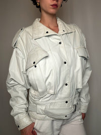 Veste en cuir Blanc Cassé M vintage