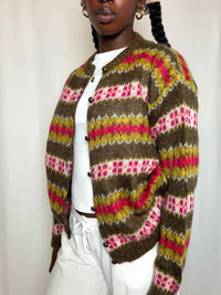 Cardigan rayé vert et rose Benetton S vintage