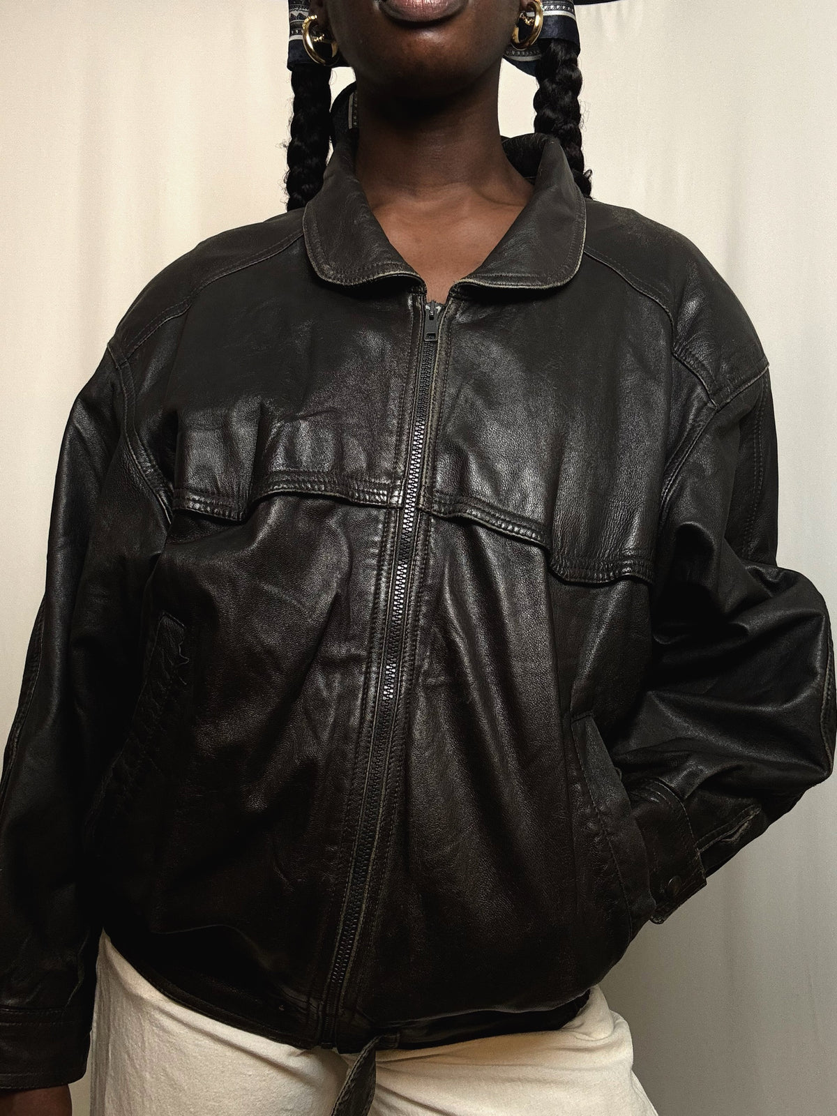 Blouson en cuir Noir L/XL vintage