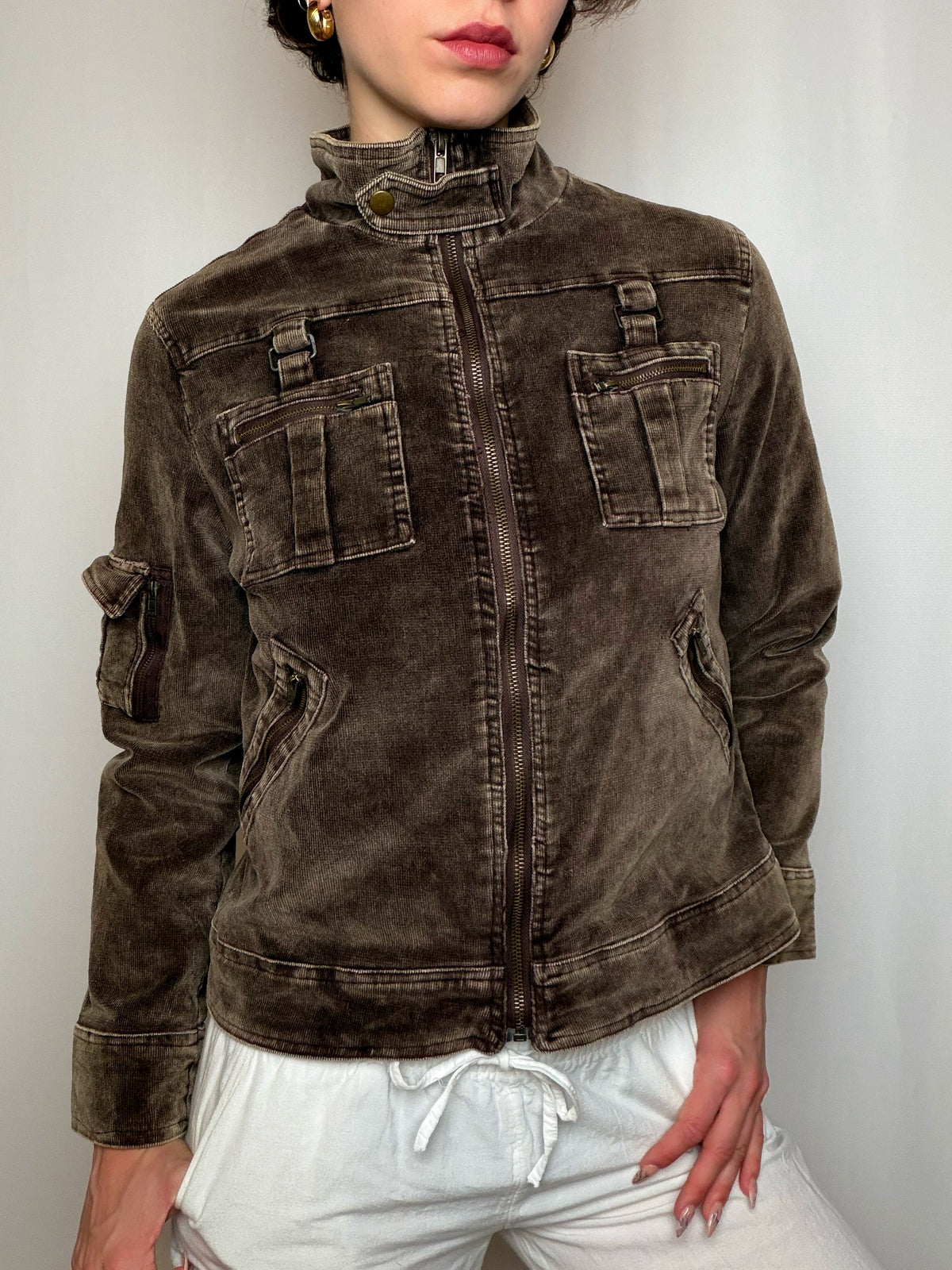 veste brune en velour potelée M vintage