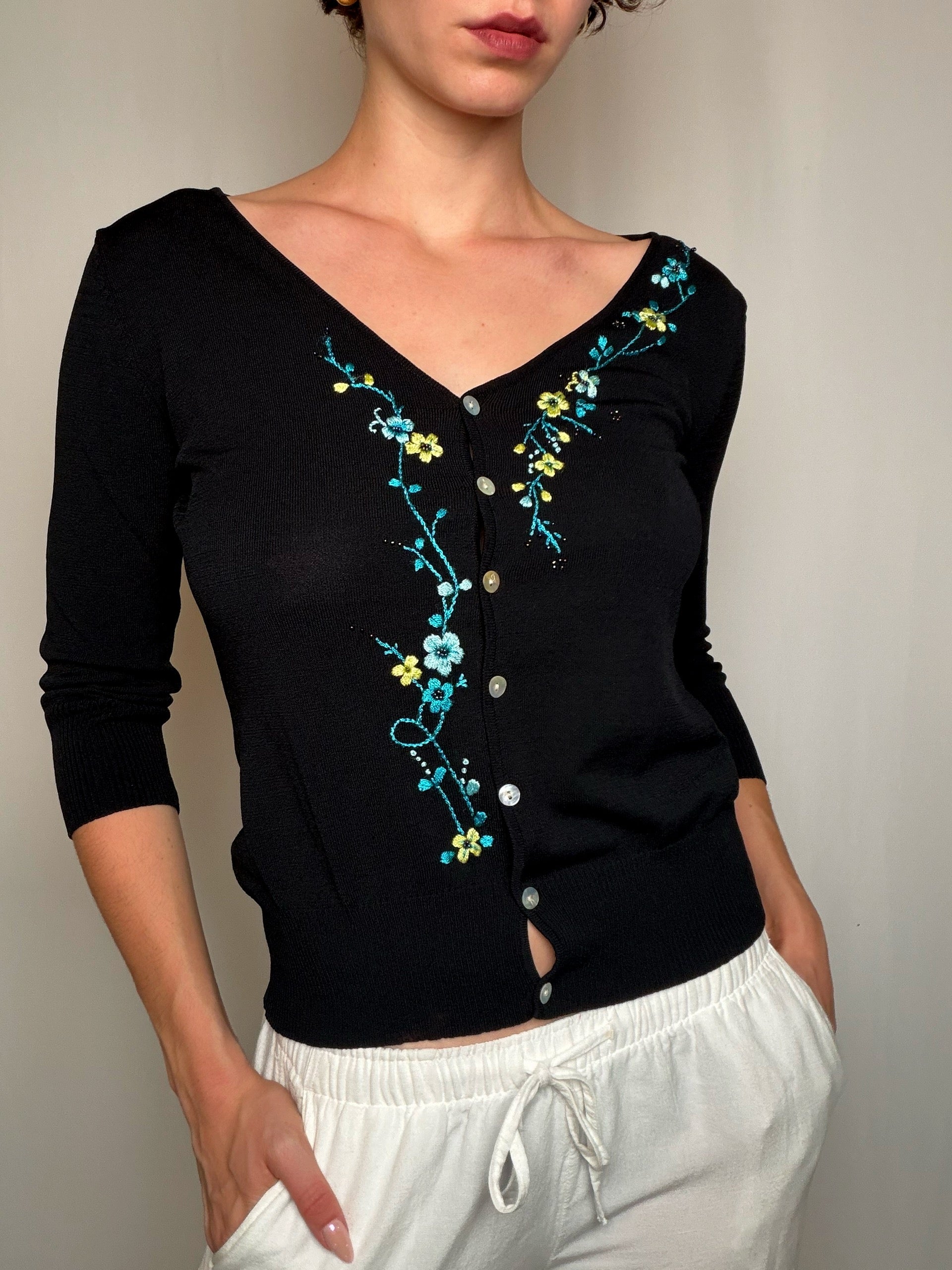 Cardigan fin Noir M vintage