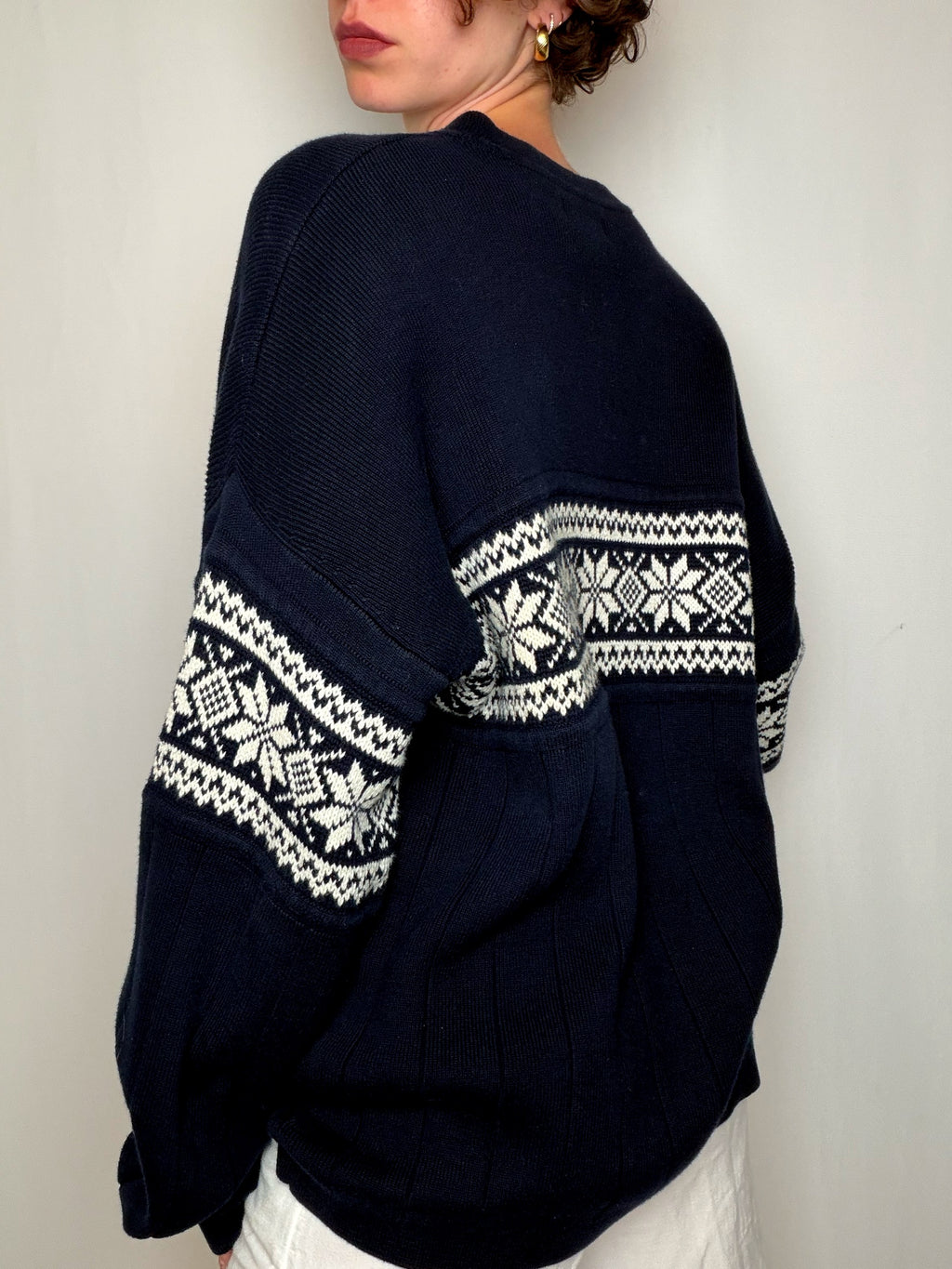 Pull marine à motifs ecrus Esprit XL vintage