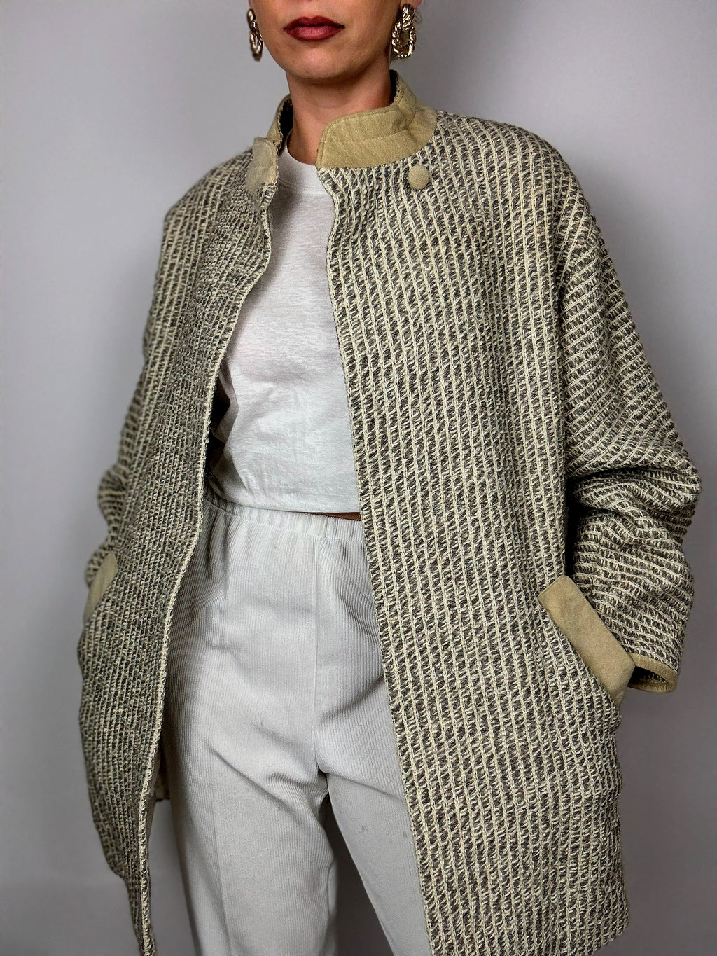Vintage gray/beige tweed trench coat