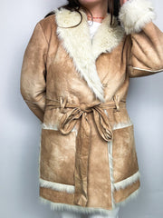 Light brown reversed faux fur coat L 