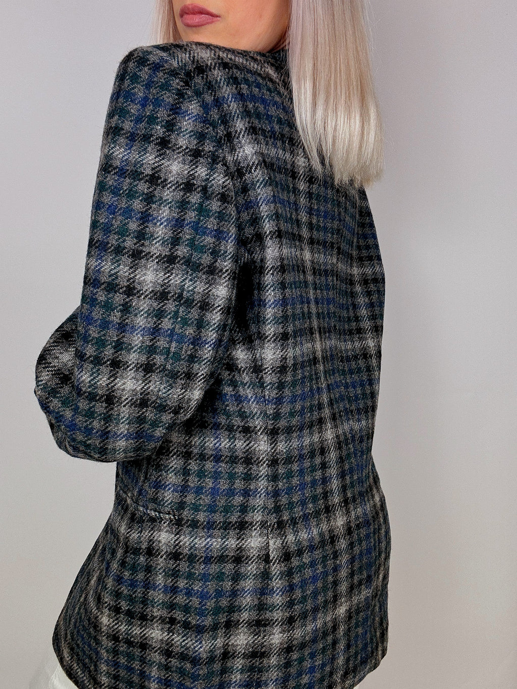 Blazer vintage oversize à carreaux bleu