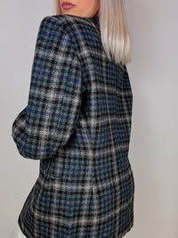 Blazer vintage oversize à carreaux bleu