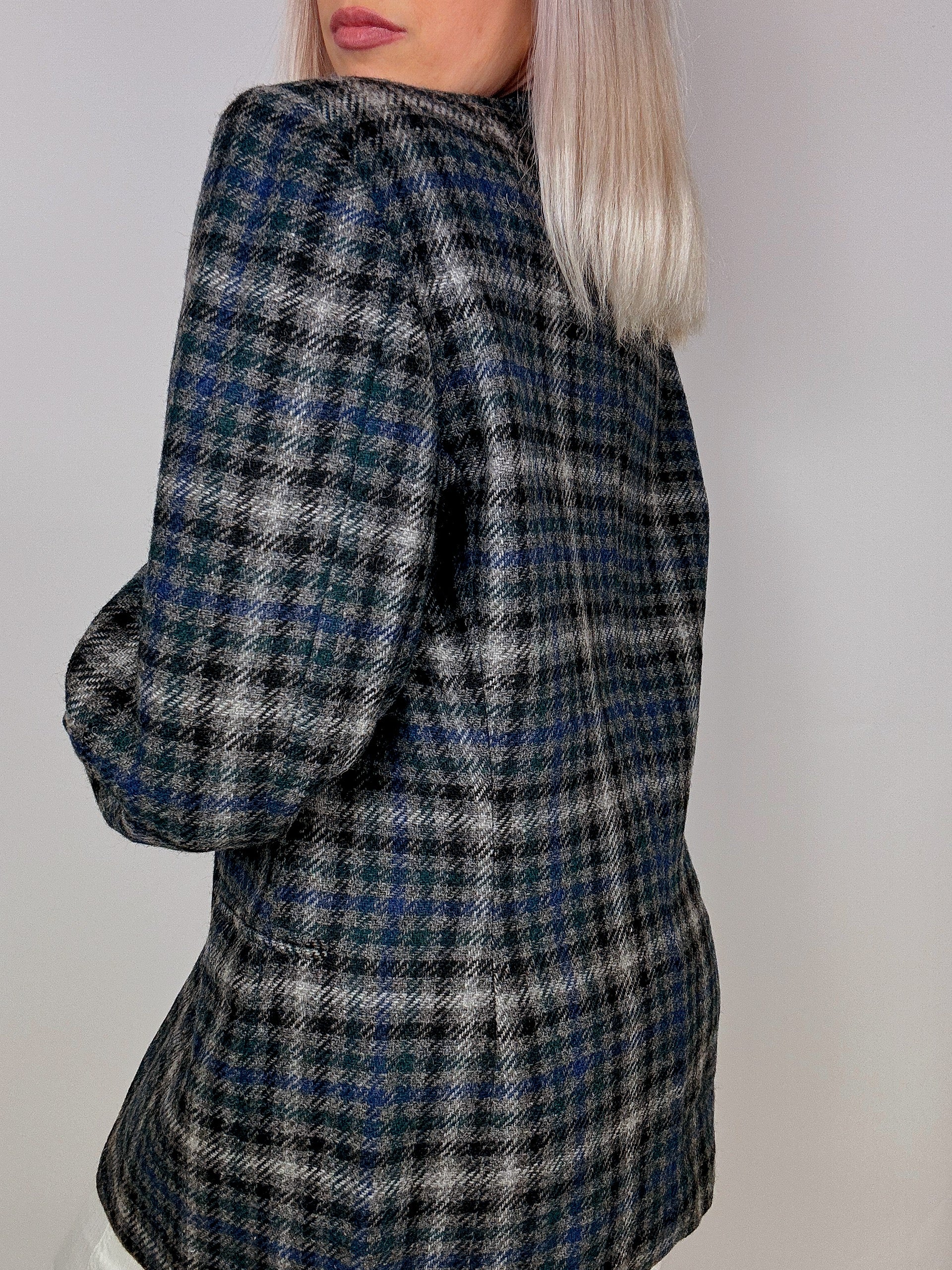 Blazer vintage oversize à carreaux bleu