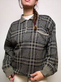 Brown wool sweater with vintage collar pattern M/L
